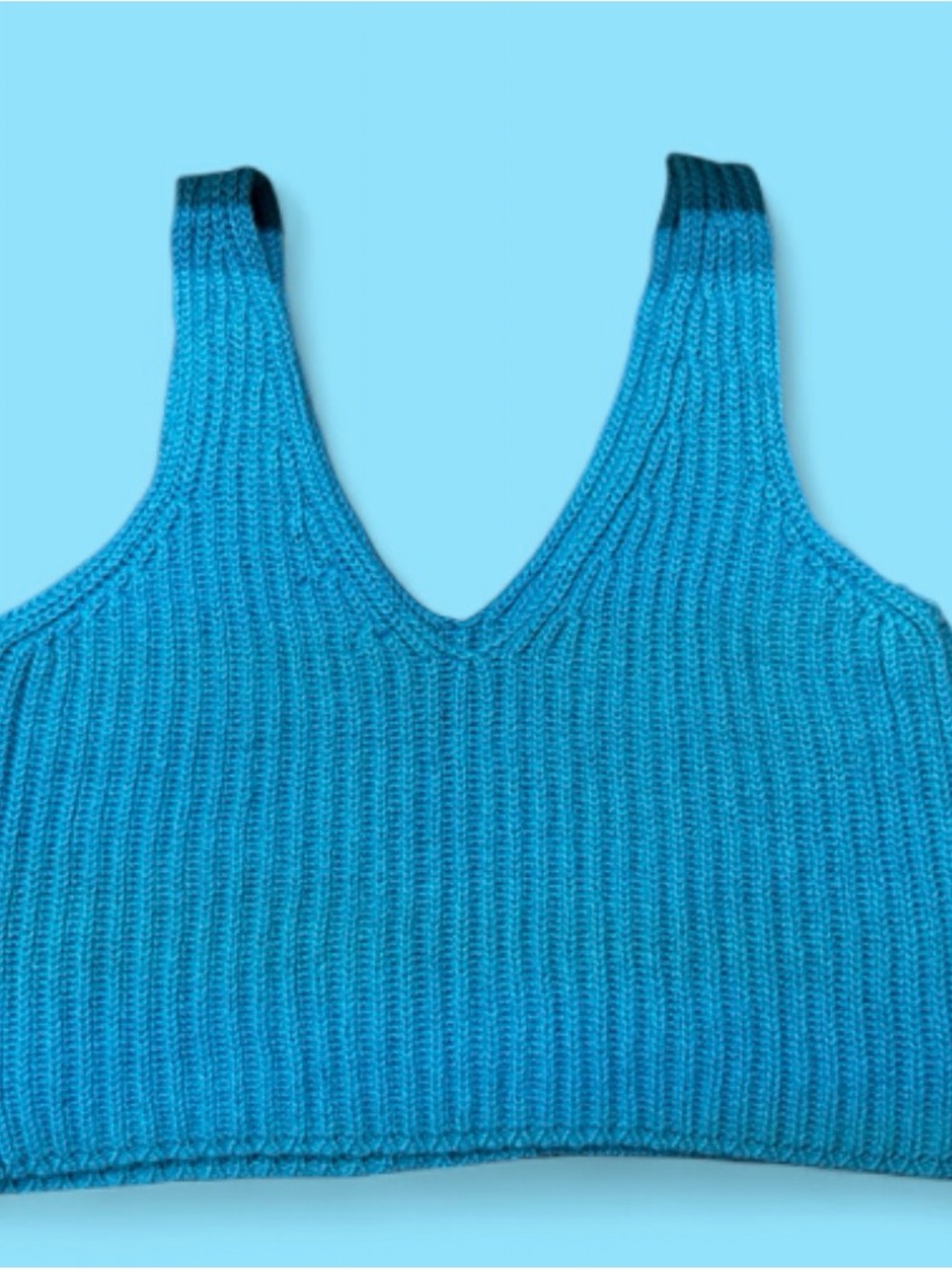 Blue Ribbed V-Neck Knit  Tank